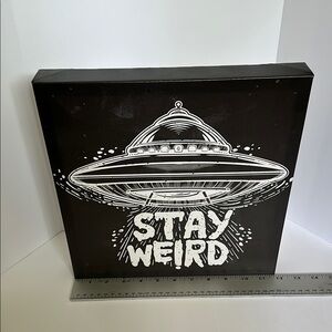 Black and White UFO Stay Weird Canvas Art